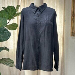 European Resort Quiet Luxury Travel Linen Button Down Lightweight Shirt women L